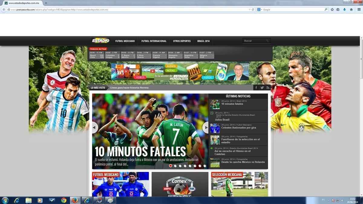 Jornal mexicano Estadio, especializado em esportes, destaca os ltimos 10 minutos do jogo que foram decisivos para o Mxico no seguir no Mundial.