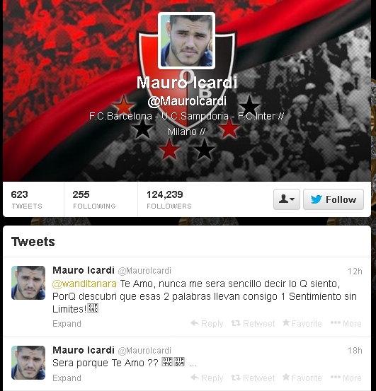 Jogador da Inter de Milo de declara para ex de Maxi Lopez no Twitter